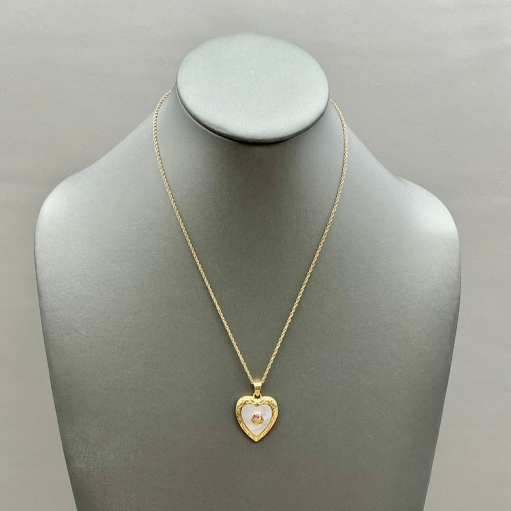 Danbury Mint Heart Necklace Mother of Pearl Ruby Accent Daughter Pendant 20"